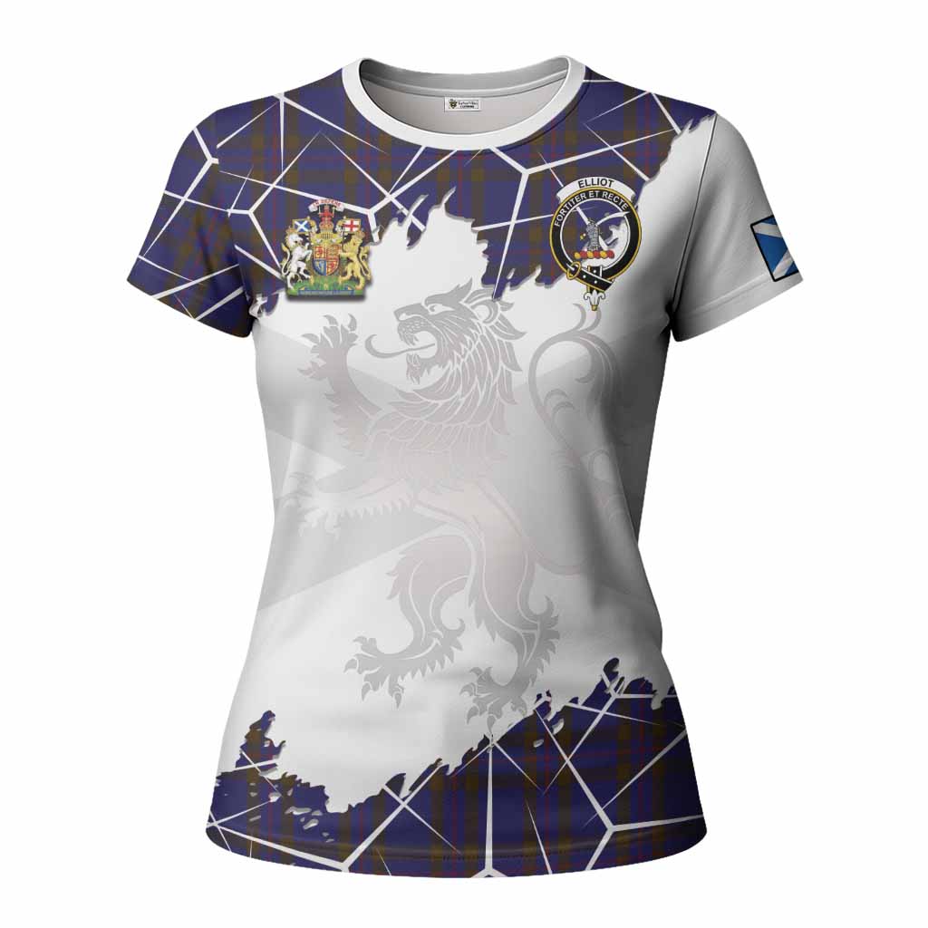 Elliot Tartan Women T shirt with Family Crest and Lion Rampant Grunge Style