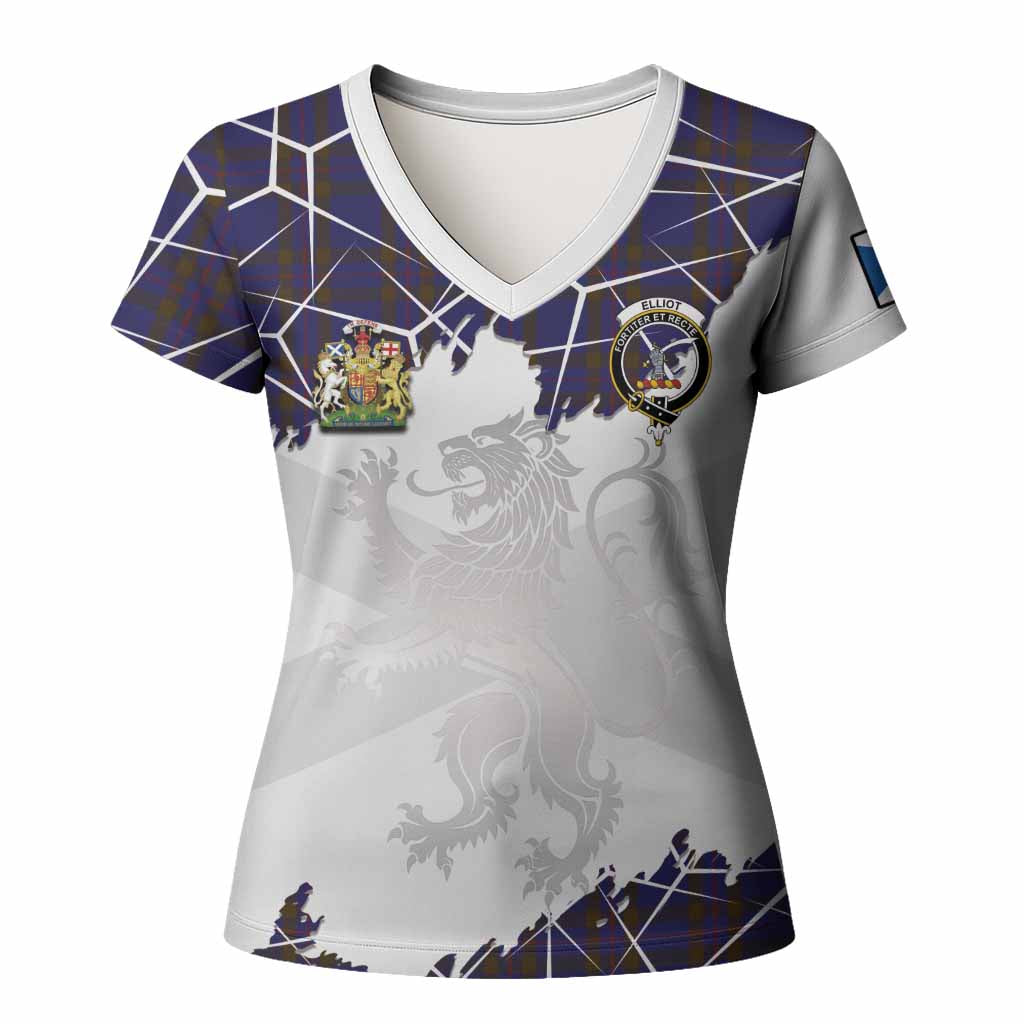 Elliot Tartan Women T shirt with Family Crest and Lion Rampant Grunge Style
