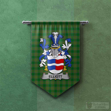 Tartan Vibes Clothing Elliott Irish Clan Tartan Gonfalon, Tartan Banner with Coat of Arms