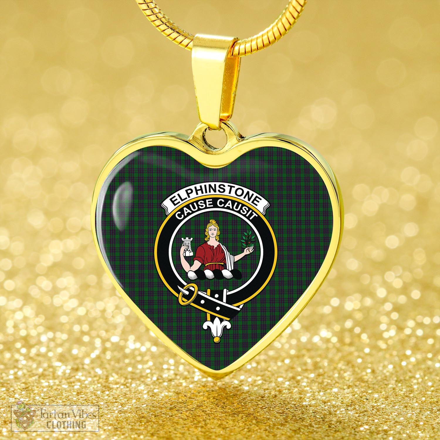 Elphinstone Tartan Heart Necklace with Family Crest - Tartan Vibes Clothing