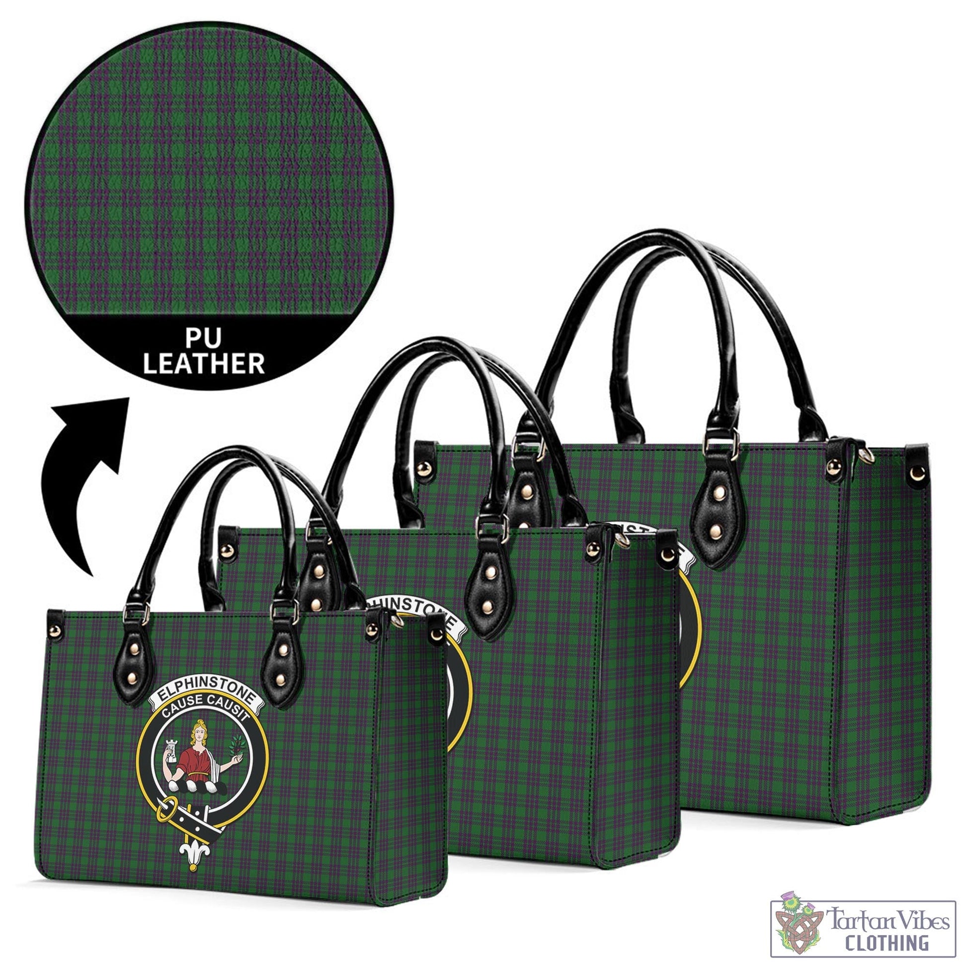 Elphinstone Tartan Luxury Leather Handbags with Family Crest L - Tartan Vibes Clothing