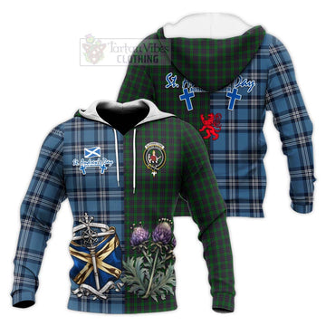 Elphinstone Tartan Knitted Hoodie Happy St. Andrew's Day Half Tartan Style Unisex Knitted Pullover Hoodie - Tartan Vibes Clothing