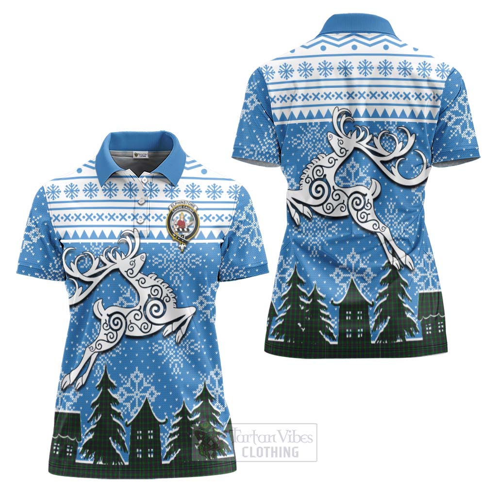 Elphinstone Clan Christmas Women's Polo Shirt Celtic Reindeer Style Women - Tartan Vibes Clothing