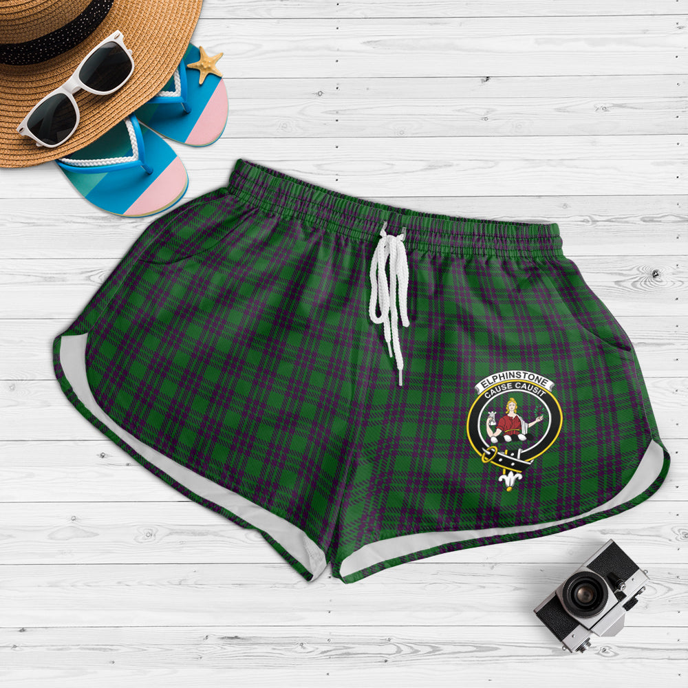 Elphinstone Tartan Womens Shorts with Family Crest 4XL - Tartan Vibes Clothing