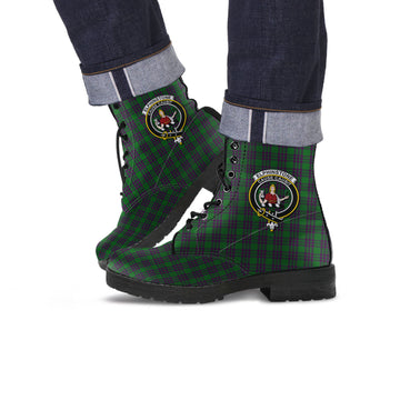Elphinstone Tartan Leather Boots with Family Crest Men' Boots - Tartan Vibes Clothing