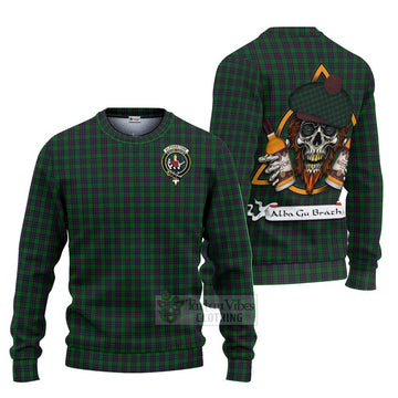 Elphinstone Tartan Ugly Sweater with Family Crest and Bearded Skull Holding Bottles of Whiskey Unisex - Tartan Vibes Clothing
