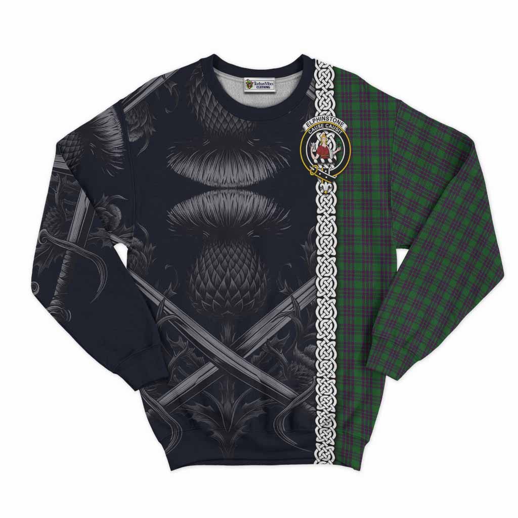 Elphinstone Tartan Sweatshirt with Family Crest Cross Sword Thistle Celtic Vibes Unisex - Tartan Vibes Clothing