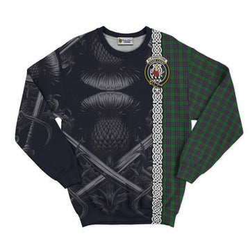 Elphinstone Tartan Sweatshirt with Family Crest Cross Sword Thistle Celtic Vibes Unisex - Tartan Vibes Clothing