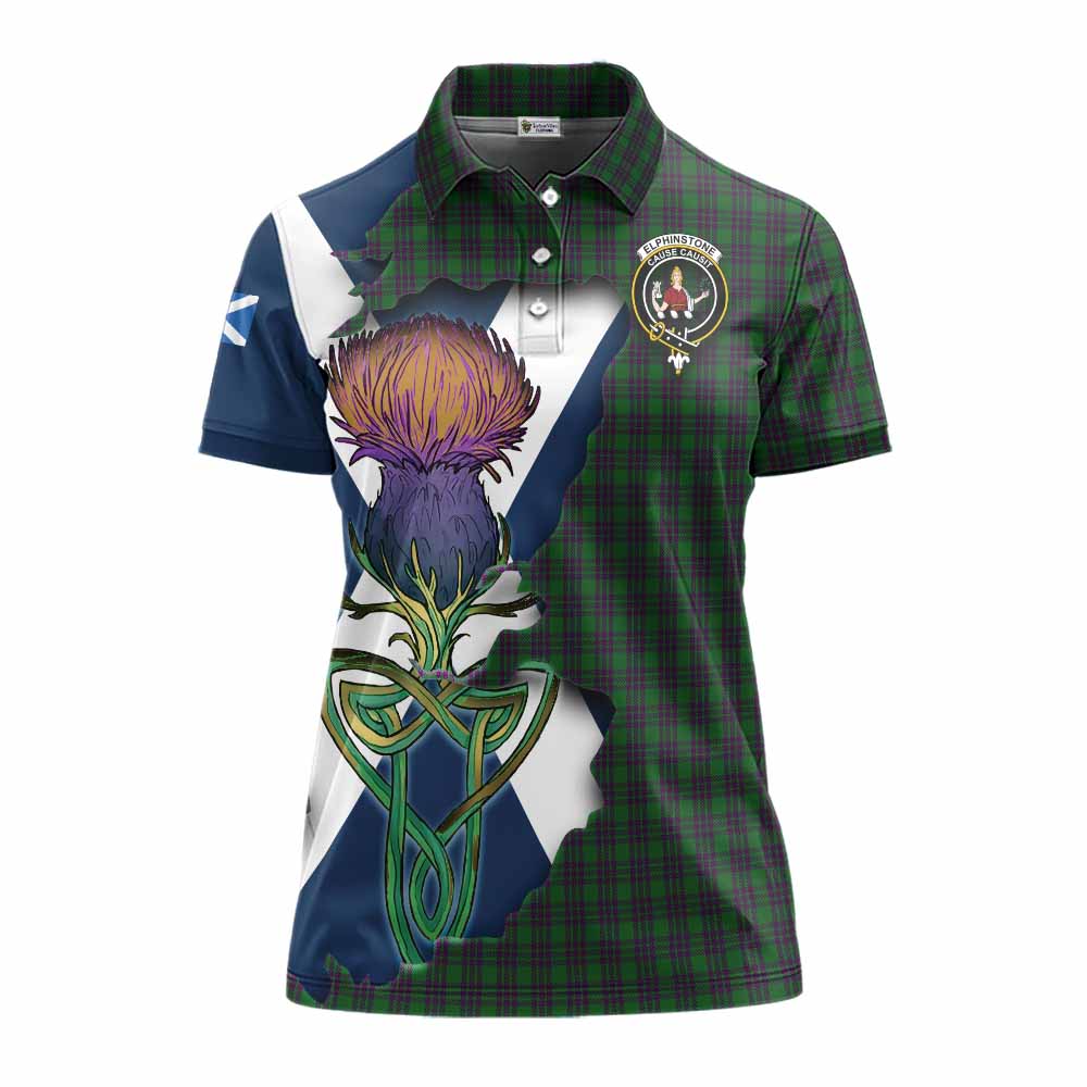 Elphinstone Tartan Family Crest Women's Polo Shirt Scottish Thistle Celtic Inspired Women - Tartan Vibes Clothing