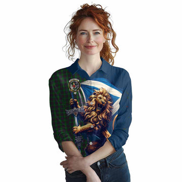 Elphinstone Tartan Family Crest Women's Casual Shirt with Scottish Majestic Lion Female - Tartan Vibes Clothing