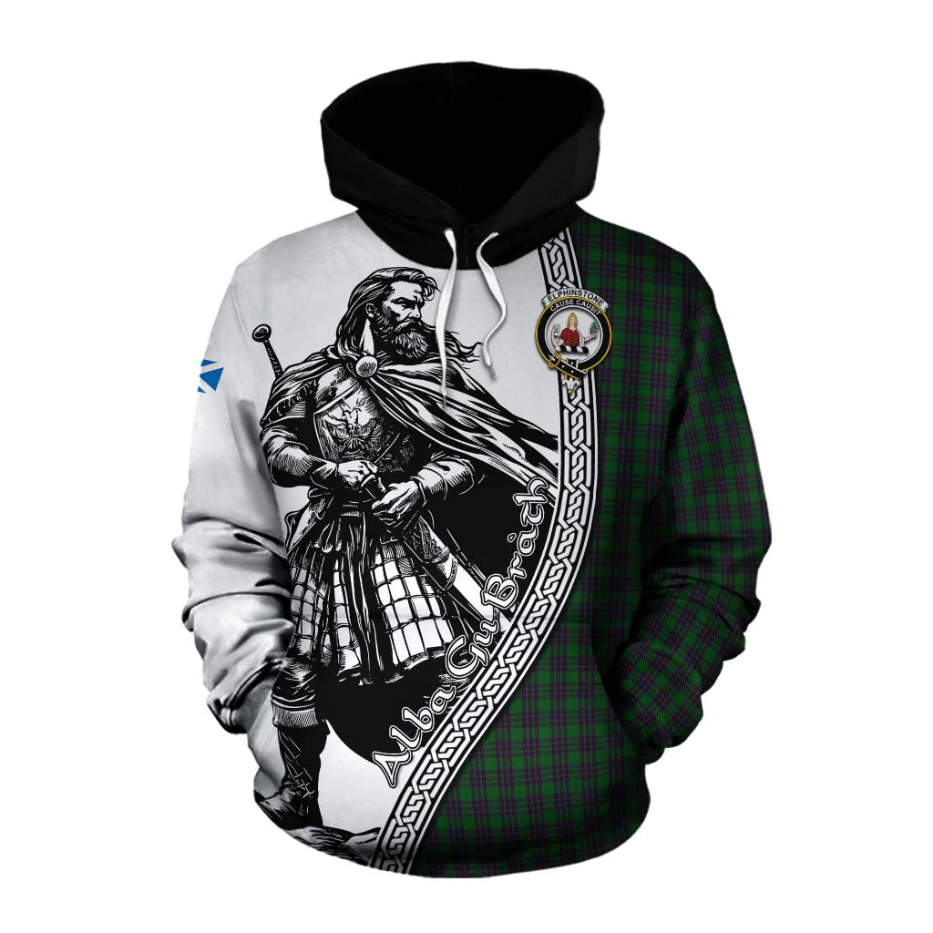 Elphinstone Tartan Clan Crest Cotton Hoodie with Highlander Warrior Celtic Style Pullover Hoodie XS - Tartan Vibes Clothing
