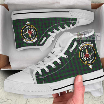 Elphinstone Tartan High Top Shoes with Family Crest Kid High Top - White Sole - Tartan Vibes Clothing