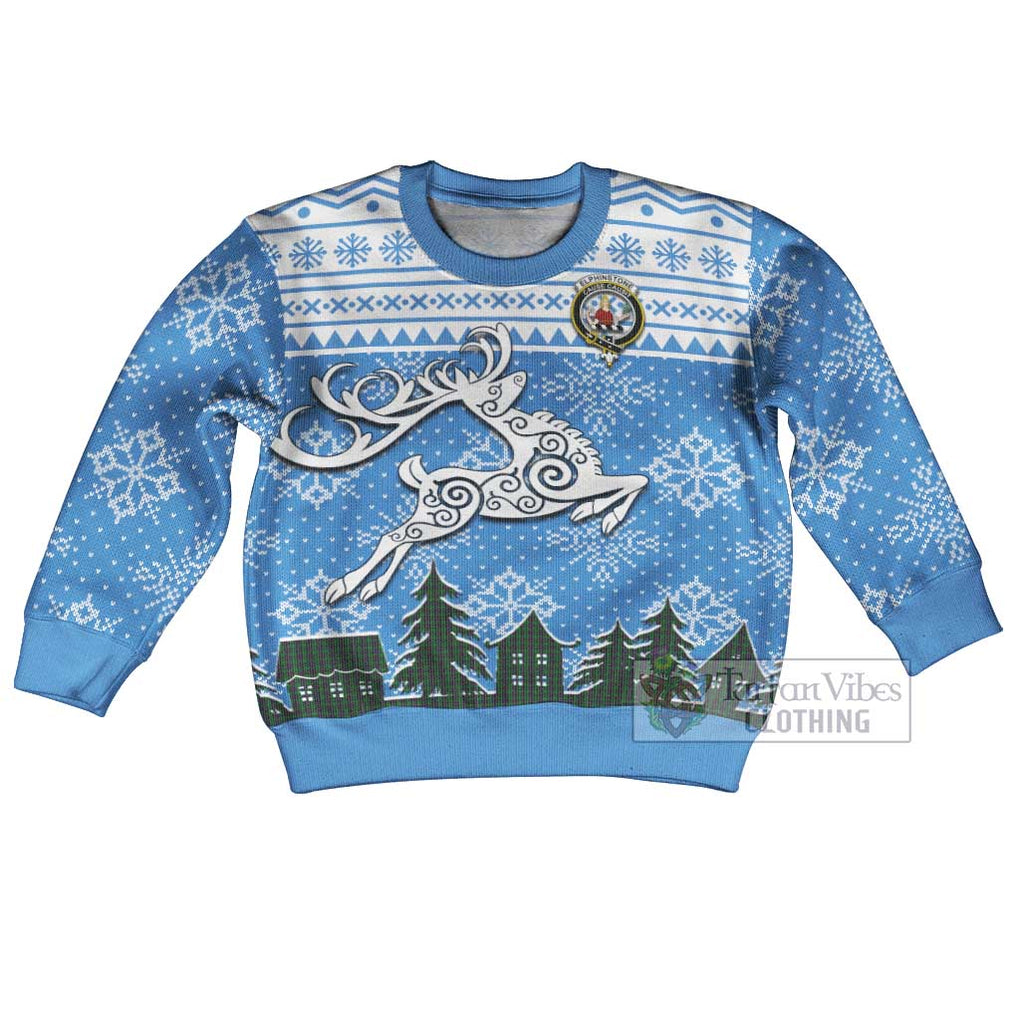 Elphinstone Clan Christmas Kid Ugly Sweater with Tartan and Celtic Reindeer Style Kid - Tartan Vibes Clothing