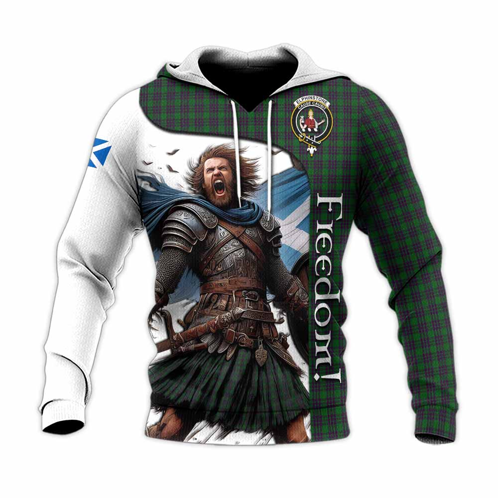 Tartan Vibes Clothing Elphinstone Crest Tartan Knitted Hoodie Inspired by the Freedom of Scottish Warrior
