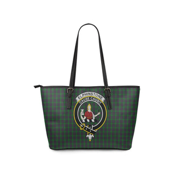 Elphinstone Tartan Leather Tote Bag with Family Crest