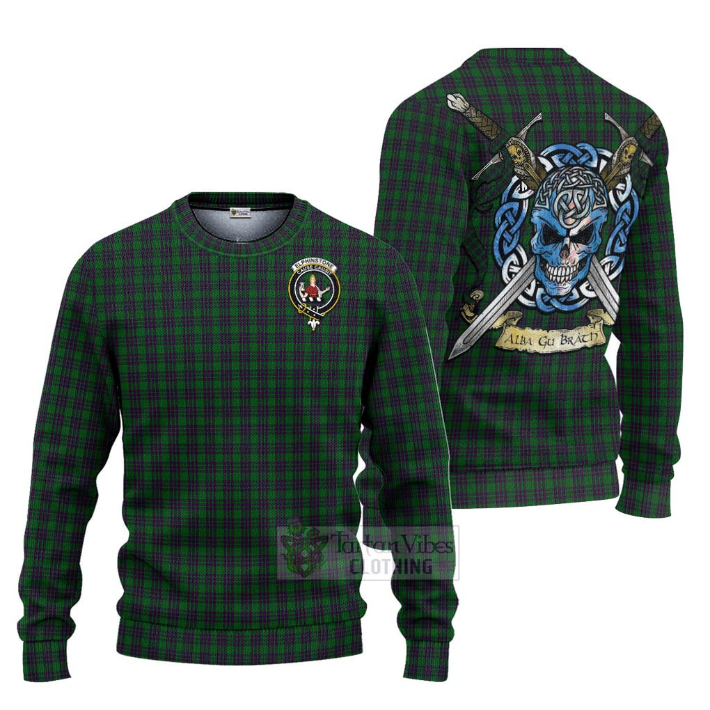 Elphinstone Tartan Ugly Sweater with Family Crest Celtic Skull Style Unisex - Tartan Vibes Clothing