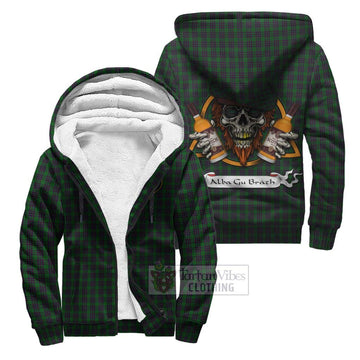 Elphinstone Tartan Sherpa Hoodie with Family Crest and Bearded Skull Holding Bottles of Whiskey Unisex S - Tartan Vibes Clothing