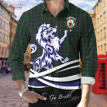 Elphinstone Tartan Long Sleeve Button Up Shirt with Alba Gu Brath Regal Lion Emblem Men's Shirt - Tartan Vibes Clothing