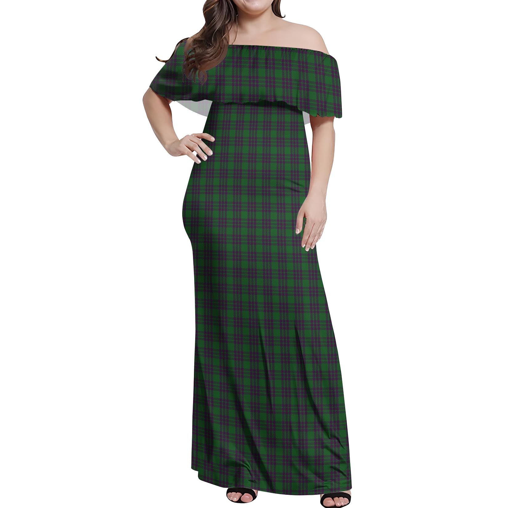 Elphinstone Tartan Off Shoulder Long Dress Women's Dress - Tartan Vibes Clothing