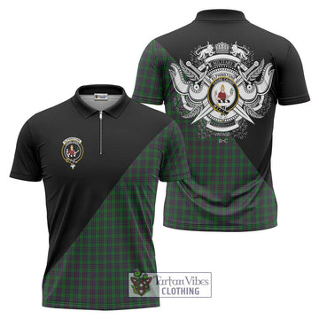 Elphinstone Tartan Zipper Polo Shirt with Family Crest and Military Logo Style Unisex - Tartan Vibes Clothing