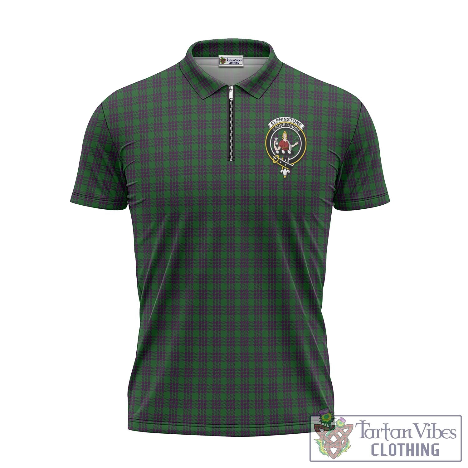 Tartan Vibes Clothing Elphinstone Tartan Zipper Polo Shirt with Family Crest