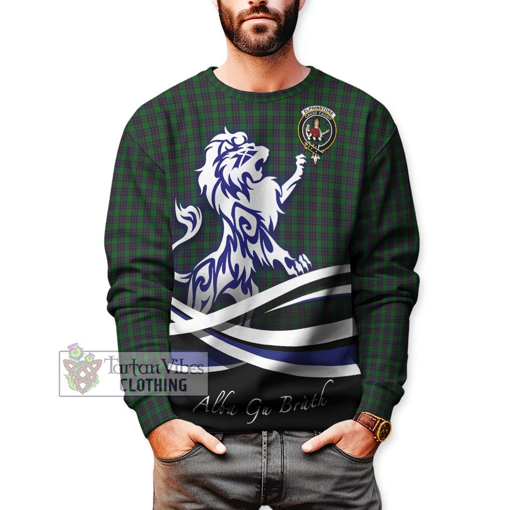 Elphinstone Tartan Sweatshirt with Alba Gu Brath Regal Lion Emblem Unisex - Tartan Vibes Clothing