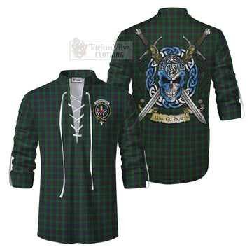 Elphinstone Tartan Ghillie Kilt Shirt with Family Crest Celtic Skull Style Men - Tartan Vibes Clothing