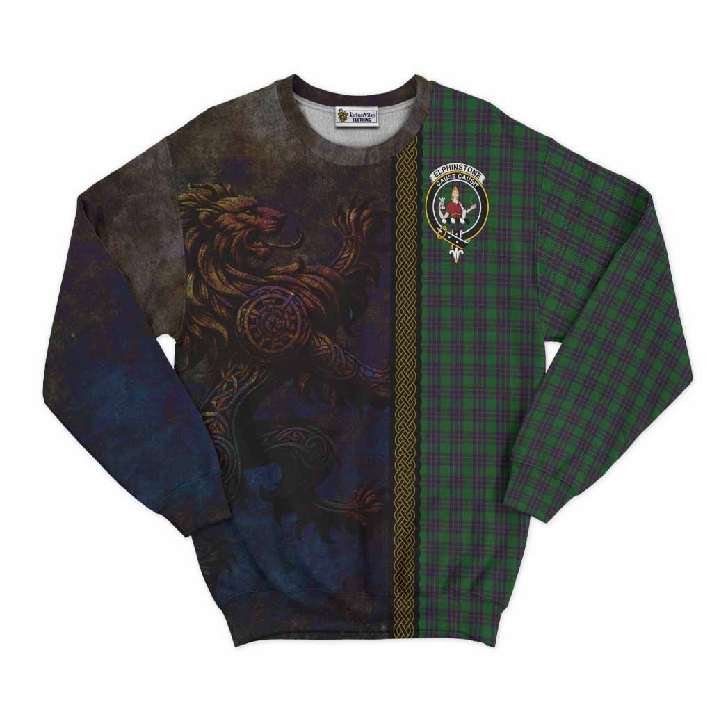Elphinstone Tartan Family Crest Sweatshirt Alba Gu Brath Be Brave Lion Ancient Style Unisex - Tartan Vibes Clothing