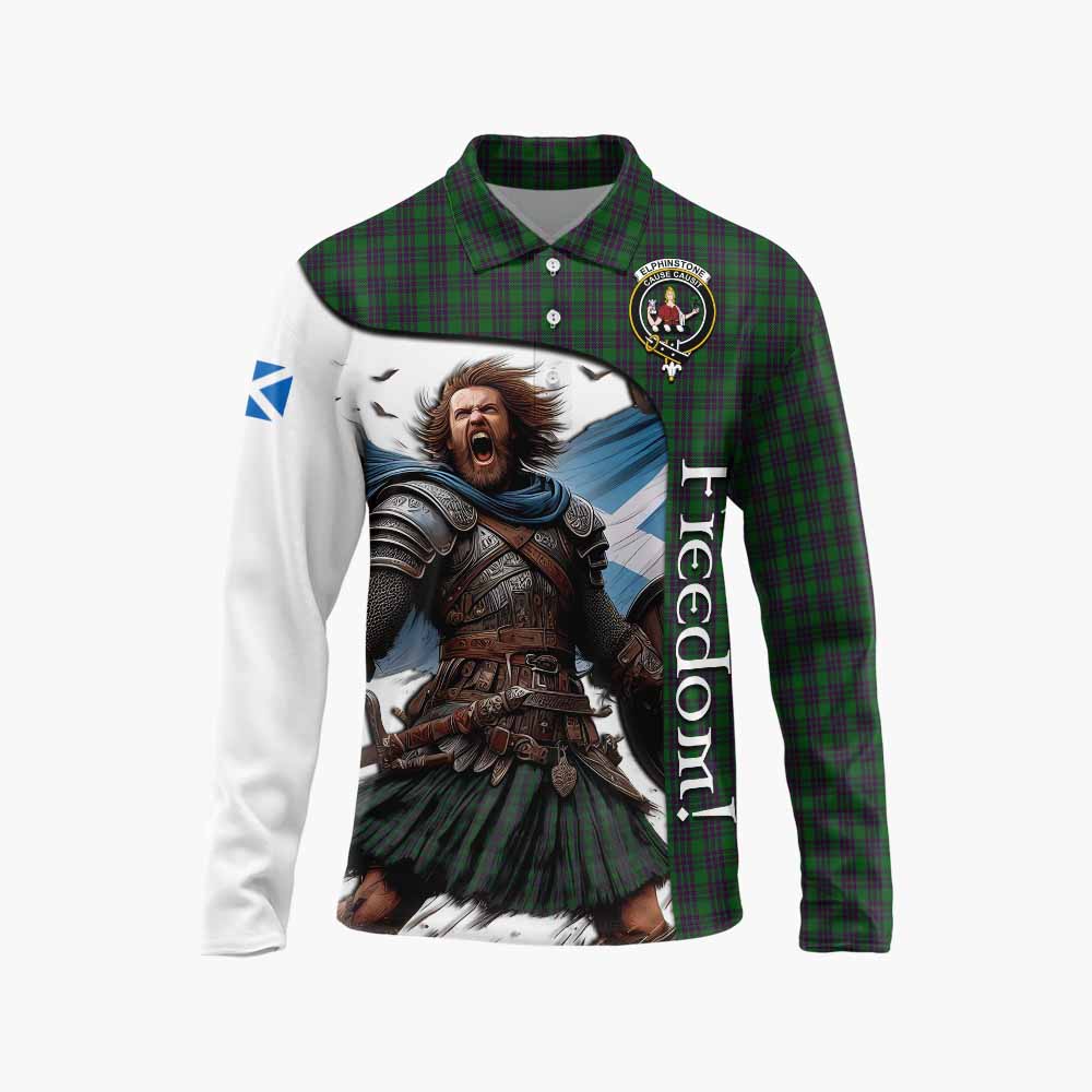 Tartan Vibes Clothing Elphinstone Crest Tartan Long Sleeve Polo Shirt Inspired by the Freedom of Scottish Warrior
