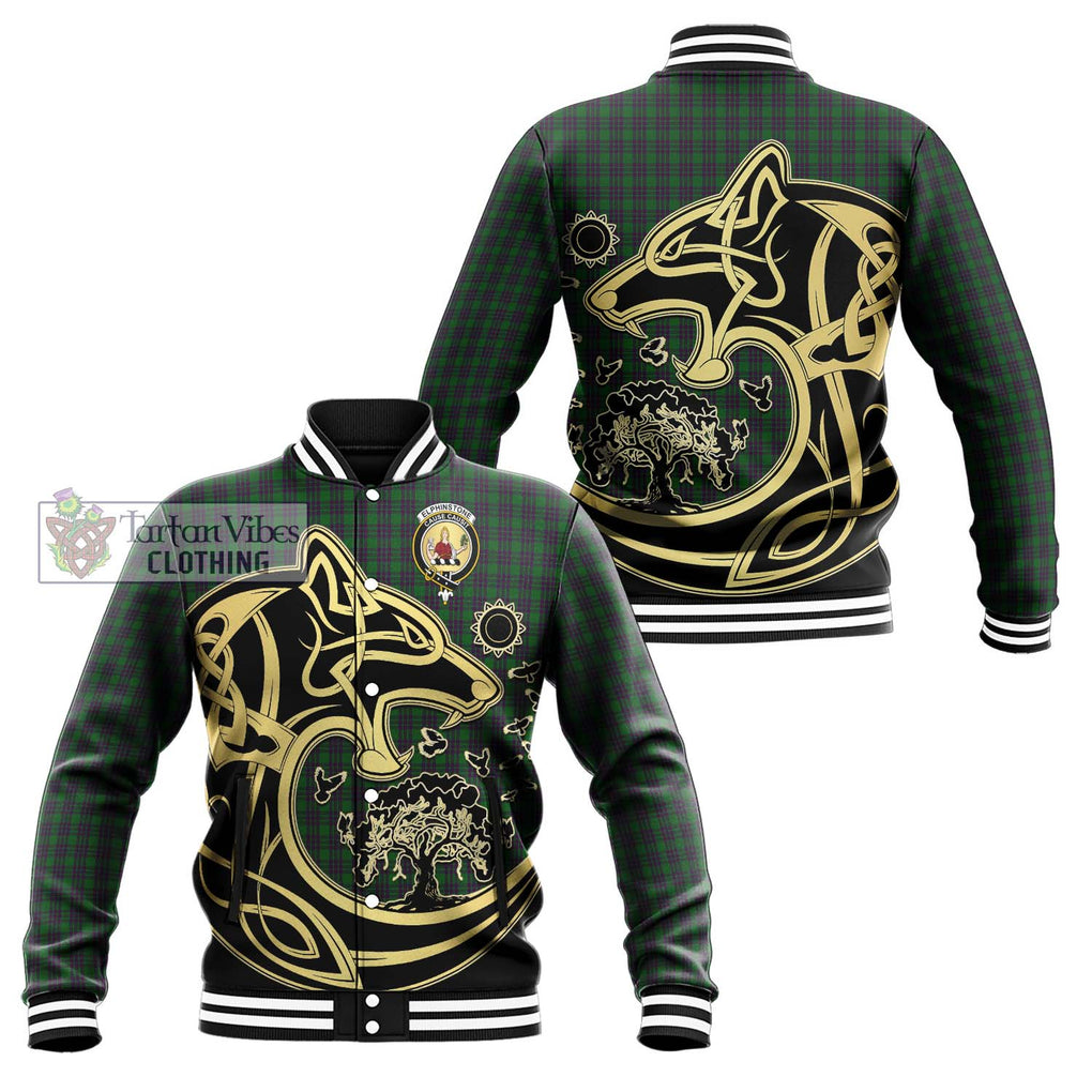 Elphinstone Tartan Baseball Jacket with Family Crest Celtic Wolf Style Unisex - Tartan Vibes Clothing