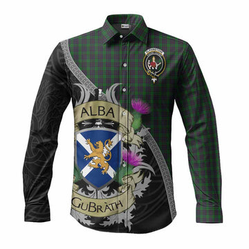 Elphinstone Tartan Family Crest Long Sleeve Button Shirt Lion Rampant Royal Thistle Shield Celtic Inspired Men's Shirt S - Tartan Vibes Clothing