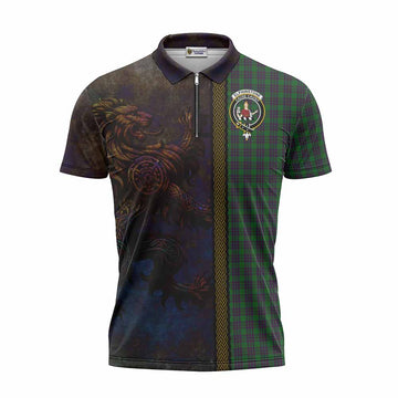 Elphinstone Tartan Family Crest Zipper Polo Shirt Alba Gu Brath Be Brave Lion Ancient Style Unisex - Tartan Vibes Clothing