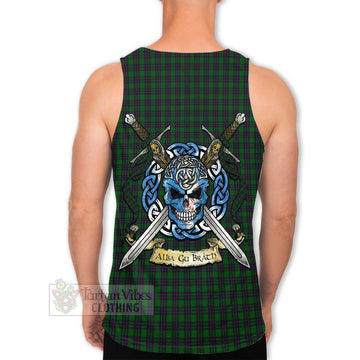 Elphinstone Tartan Men's Tank Top with Family Crest Celtic Skull Style Men - Tartan Vibes Clothing