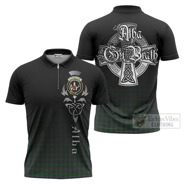 Elphinstone Tartan Zipper Polo Shirt Featuring Alba Gu Brath Family Crest Celtic Inspired Unisex - Tartan Vibes Clothing