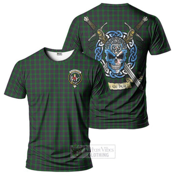 Elphinstone Tartan T-Shirt with Family Crest Celtic Skull Style