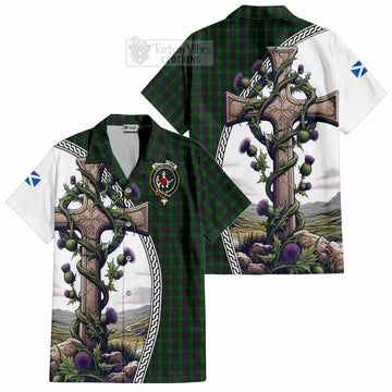 Elphinstone Tartan Hawaiian Shirt with Family Crest and St. Andrew's Cross Accented by Thistle Vines Kid - Tartan Vibes Clothing