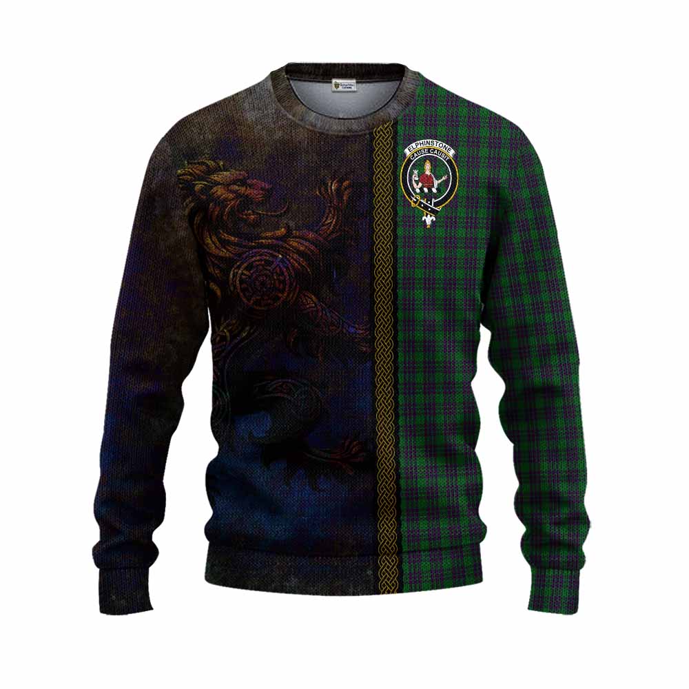 Elphinstone Tartan Family Crest Knitted Sweater Alba Gu Brath Be Brave Lion Ancient Style Unisex - Tartan Vibes Clothing