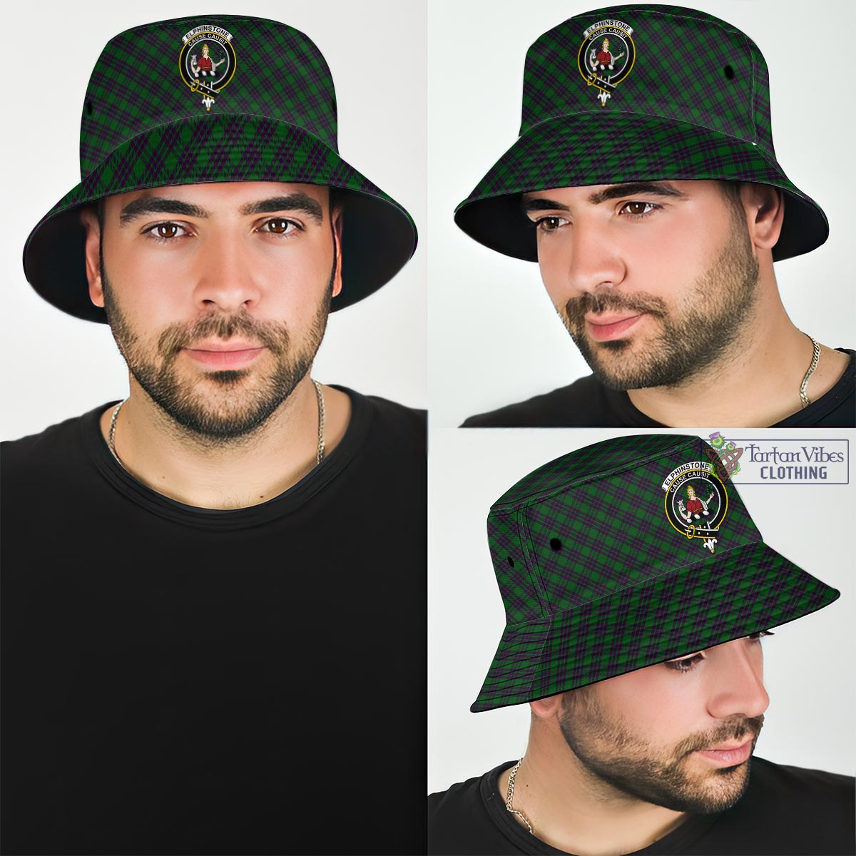 Elphinstone Tartan Bucket Hat with Family Crest Bucket Hat One Size - Tartan Vibes Clothing