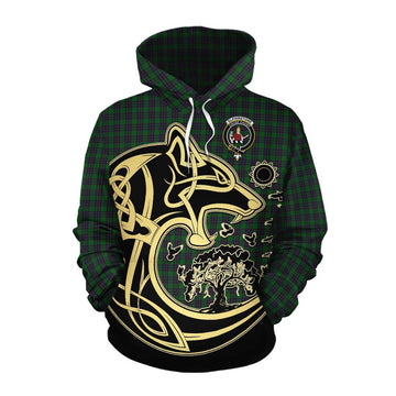 Elphinstone Tartan Cotton Hoodie with Family Crest Celtic Wolf Style Pullover Hoodie XS - Tartan Vibes Clothing