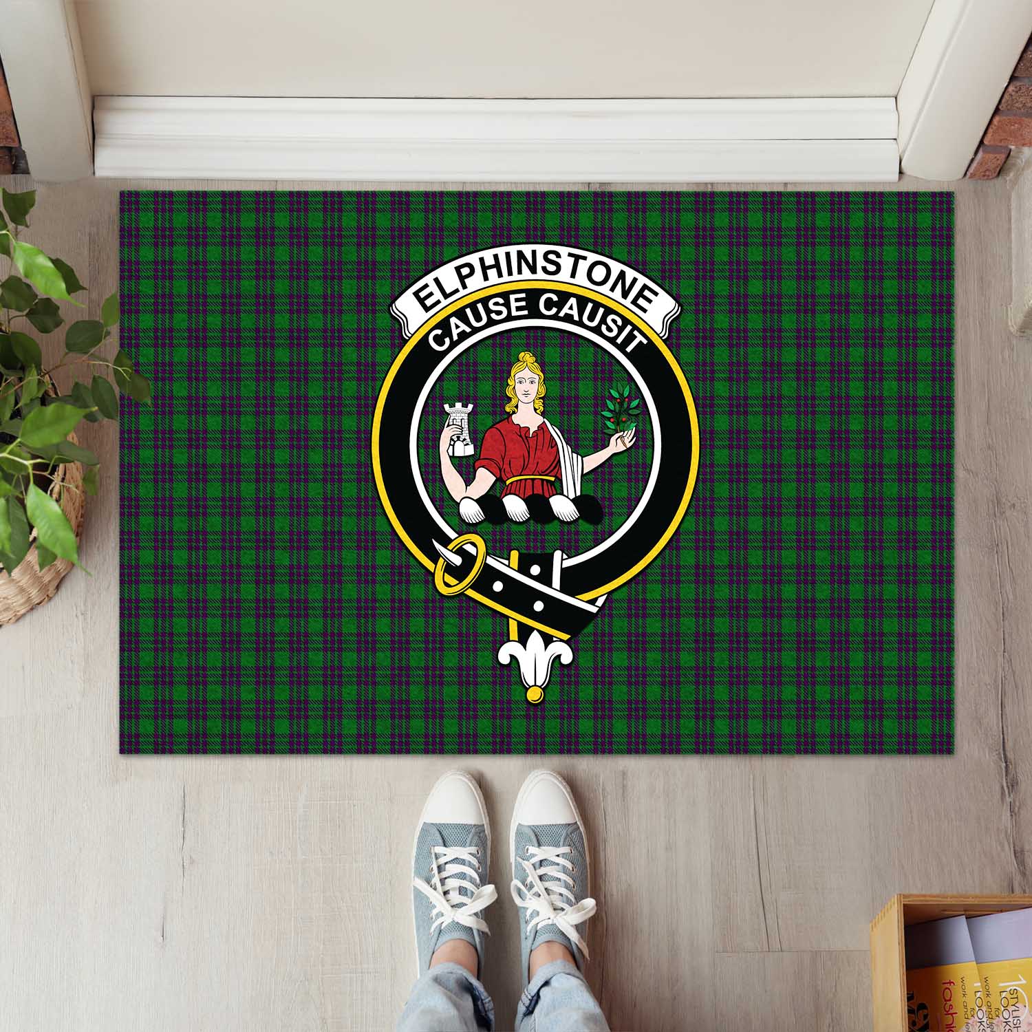 Elphinstone Tartan Rubber Doormat with Family Crest L 60*90cm - Tartan Vibes Clothing