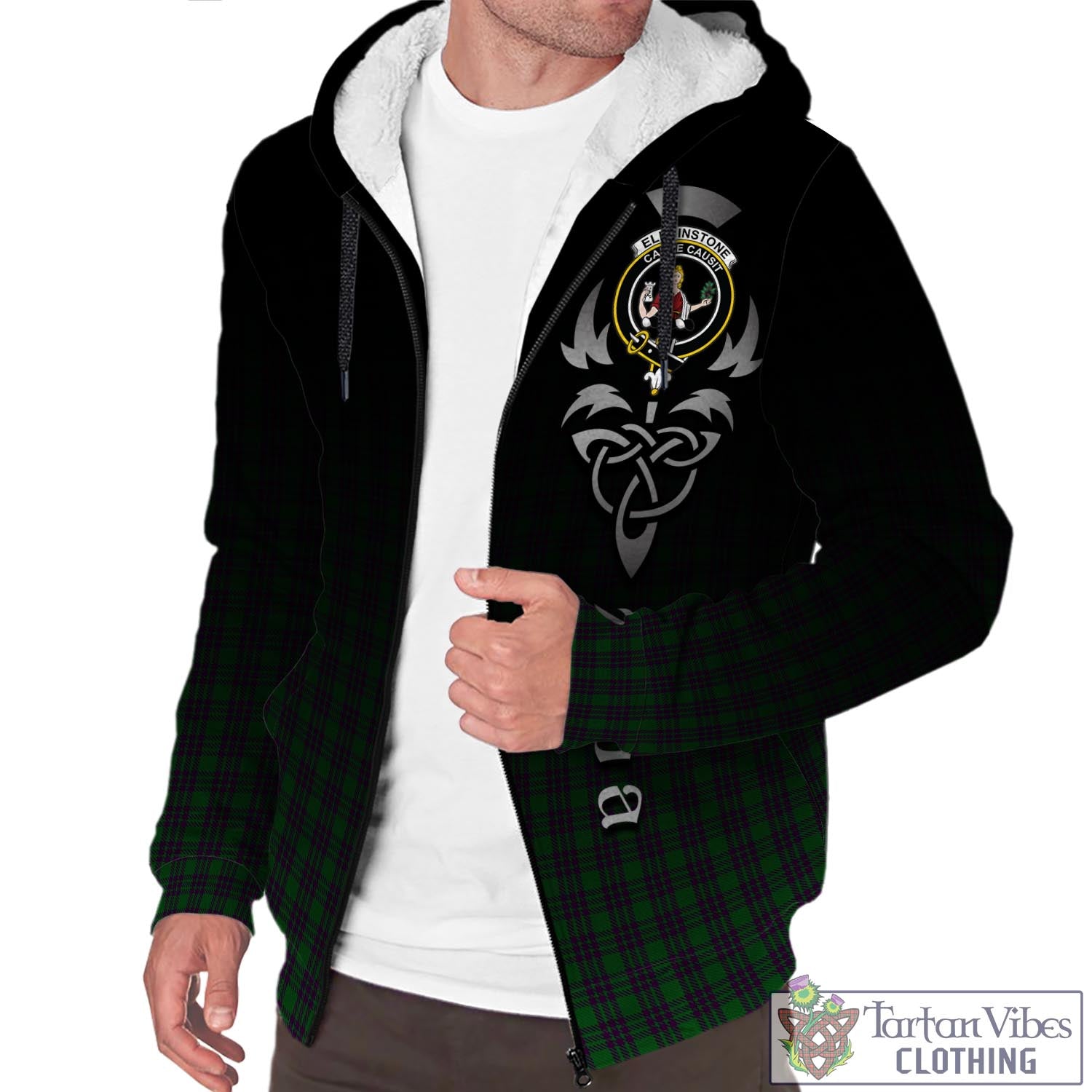 Elphinstone Tartan Sherpa Hoodie Featuring Alba Gu Brath Family Crest Celtic Inspired Unisex - Tartan Vibes Clothing