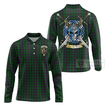 Elphinstone Tartan Long Sleeve Polo Shirt with Family Crest Celtic Skull Style Unisex - Tartan Vibes Clothing