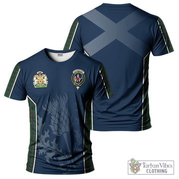 Elphinstone Tartan T-Shirt with Family Crest and Scottish Thistle Vibes Sport Style