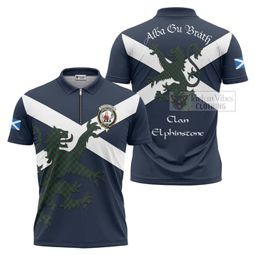 Elphinstone Tartan Lion Rampant Zipper Polo Shirt Proudly Display Your Heritage with Alba Gu Brath and Clan Name Unisex - Tartan Vibes Clothing