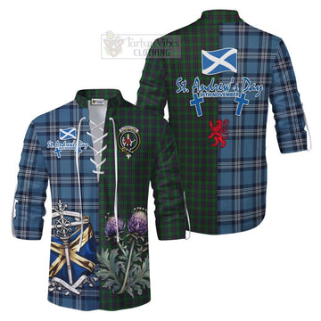 Elphinstone Tartan Ghillie Kilt Shirt Happy St. Andrew's Day Half Tartan Style Men - Tartan Vibes Clothing