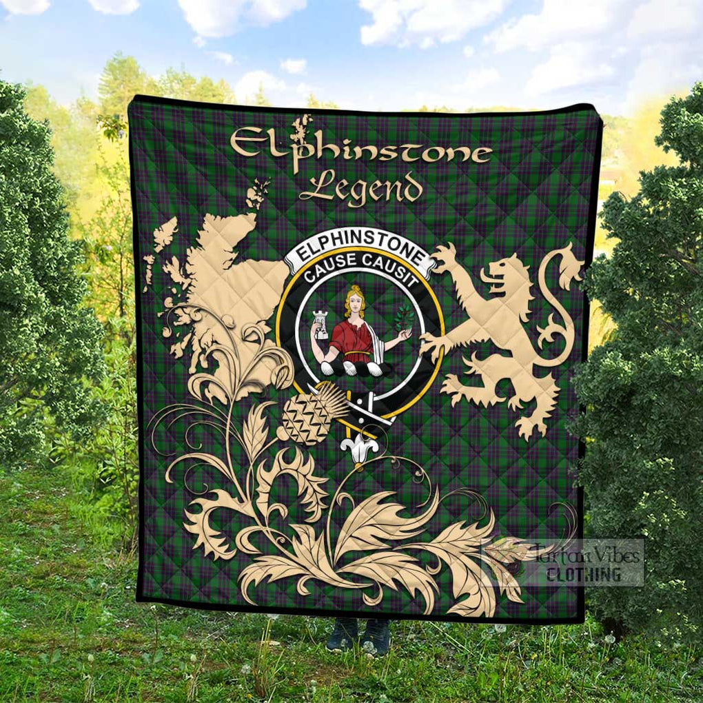 Tartan Vibes Clothing Elphinstone Tartan Quilt with Family Crest and Scottish Symbol Style