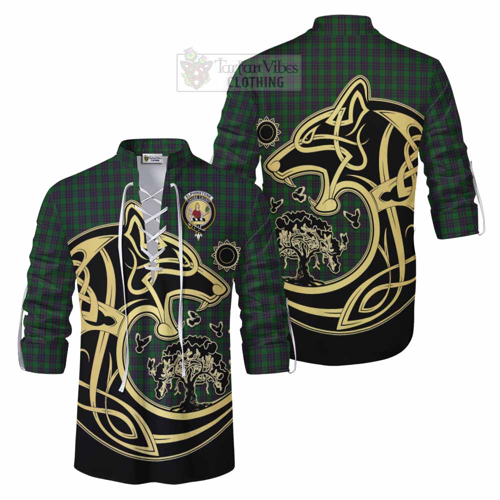 Elphinstone Tartan Ghillie Kilt Shirt with Family Crest Celtic Wolf Style Men - Tartan Vibes Clothing