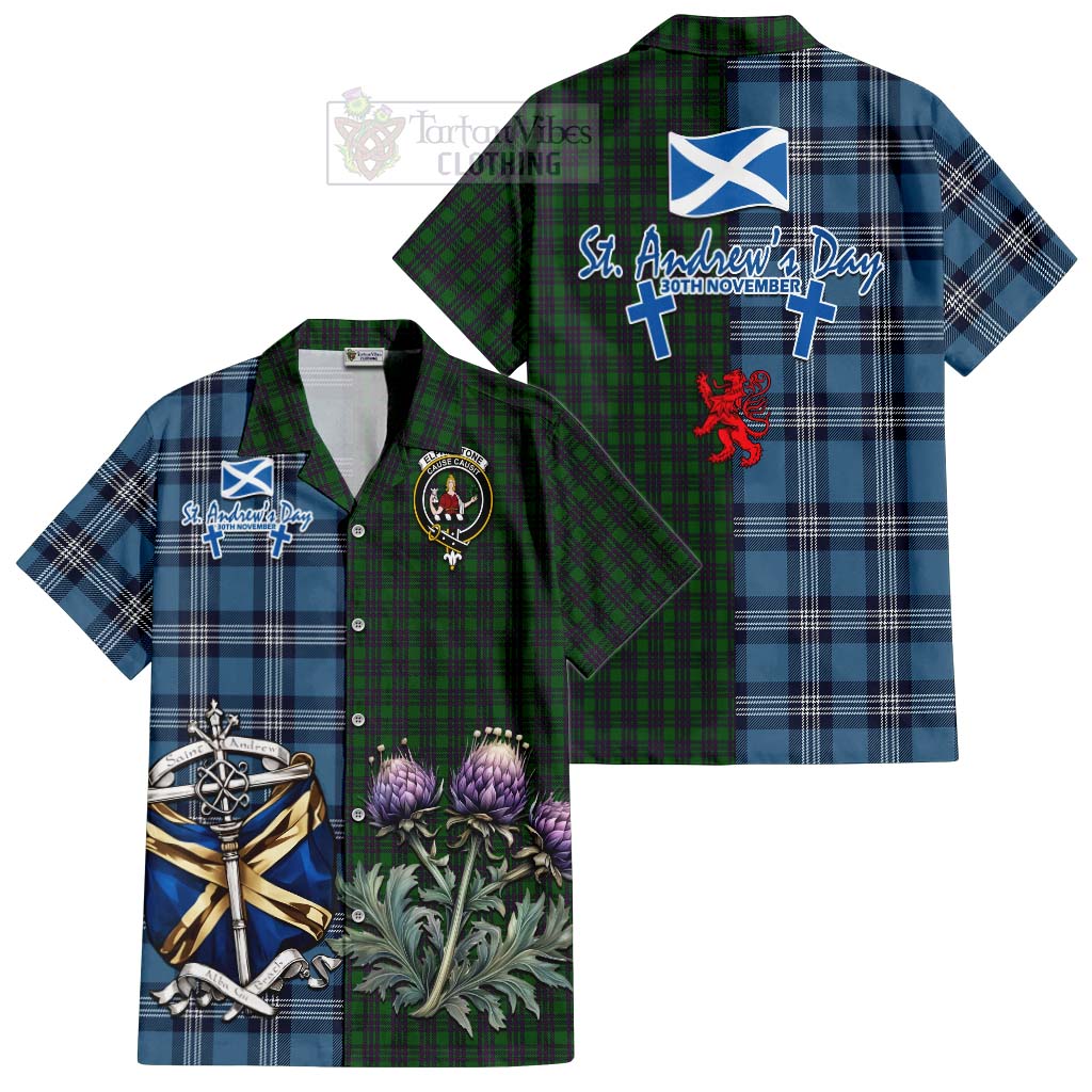 Elphinstone Tartan Hawaiian Shirt Happy St. Andrew's Day Half Tartan Style Kid - Tartan Vibes Clothing
