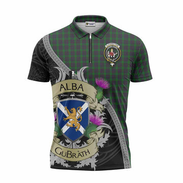 Elphinstone Tartan Family Crest Zipper Polo Shirt Lion Rampant Royal Thistle Shield Celtic Inspired Unisex - Tartan Vibes Clothing