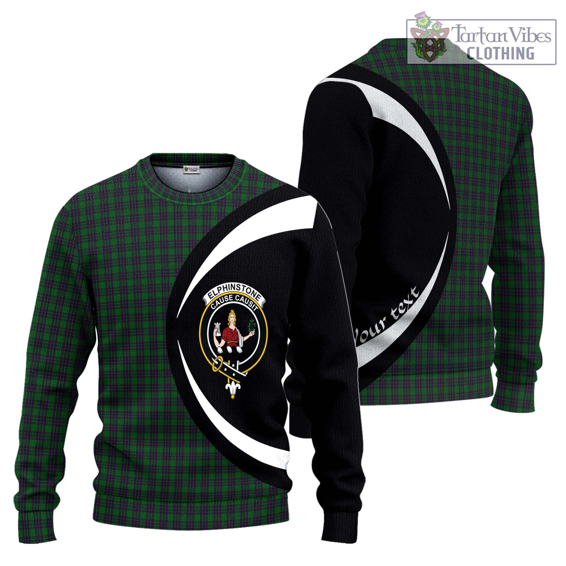 Elphinstone Tartan Ugly Sweater with Family Crest Circle Style Unisex - Tartan Vibes Clothing